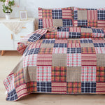 Red Blue Brown Plaid Quilts Full/Queen Size Patchwork Bedspread Soft Breathable Checked Quilt Geometric Bedding Daybed Cover Gingham Coverlet Bed Cover Set