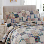 Quilt Set King Size Plaid Bedspread Coverlet King Quilts Patchwork Bedding Mens Plaid Collection Quilt Bedspread Lightweight Reversible Quilt Bedding Set King Bedspread with Pillow Shams,Beige