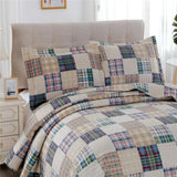 Quilt Set King Size Plaid Bedspread Coverlet King Quilts Patchwork Bedding Mens Plaid Collection Quilt Bedspread Lightweight Reversible Quilt Bedding Set King Bedspread with Pillow Shams,Beige