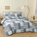 Blue White Plaid Quilts Queen/Full Size Lightweight Patchwork Quilt Summer Soft Breathable Check Bedspread Gingham Bedding Checker Pattern Coverlet Bed Cover Set Geometric Home Decor