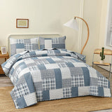 Blue White Plaid Quilts Queen/Full Size Lightweight Patchwork Quilt Summer Soft Breathable Check Bedspread Gingham Bedding Checker Pattern Coverlet Bed Cover Set Geometric Home Decor