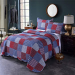 Jessy Home Queen Size Quilt Set Red Blue Patchwork Quilt Microfiber Plaid Bedspread