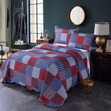 Jessy Home Queen Size Quilt Set Red Blue Patchwork Quilt Microfiber Plaid Bedspread