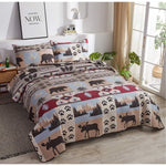 Jessy Home King Size Quilts Set Polyester Bedding Set Deer Bear Pattern 3 Piece Coverlet Set