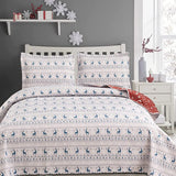 Jessy Home Queen Size Quilt Sets Reversible Reindeer Bedspread White Bedding Microfiber Coverlet Set