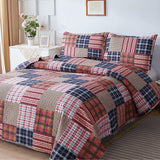 Red Blue Brown Plaid Quilts Full/Queen Size Patchwork Bedspread Soft Breathable Checked Quilt Geometric Bedding Daybed Cover Gingham Coverlet Bed Cover Set