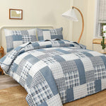 Blue White Plaid Quilts Queen/Full Size Lightweight Patchwork Quilt Summer Soft Breathable Check Bedspread Gingham Bedding Checker Pattern Coverlet Bed Cover Set Geometric Home Decor