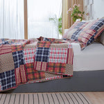 Red Blue Brown Plaid Quilts Full/Queen Size Patchwork Bedspread Soft Breathable Checked Quilt Geometric Bedding Daybed Cover Gingham Coverlet Bed Cover Set