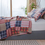 Red Blue Brown Plaid Quilts Full/Queen Size Patchwork Bedspread Soft Breathable Checked Quilt Geometric Bedding Daybed Cover Gingham Coverlet Bed Cover Set