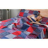Jessy Home Queen Size Quilt Set Red Blue Patchwork Quilt Microfiber Plaid Bedspread