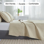 Jessy Home Twin Size Quilts Beige Lightweight Microfiber Floral Bedspread Coverlet Set