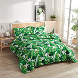 Jessy Home Queen/Full Bedspread Green Bedding Microfiber Reversible Coverlet Leaves Quilt