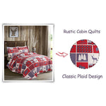 Jessy Home Plaid Quilt King Rustic Cabin Bedspread Coverlet Set Polyester Red Bedding