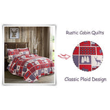Jessy Home Plaid Quilt King Rustic Cabin Bedspread Coverlet Set Polyester Red Bedding