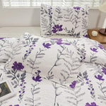 Purple Flower Quilt Twin Floral Bedspread Soft Bedding Coverlet Set