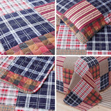 Red Blue Brown Plaid Quilts Full/Queen Size Patchwork Bedspread Soft Breathable Checked Quilt Geometric Bedding Daybed Cover Gingham Coverlet Bed Cover Set