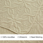 Jessy Home Twin Size Quilts Beige Lightweight Microfiber Floral Bedspread Coverlet Set