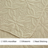 Jessy Home Twin Size Quilts Beige Lightweight Microfiber Floral Bedspread Coverlet Set