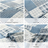 Blue White Plaid Quilts Queen/Full Size Lightweight Patchwork Quilt Summer Soft Breathable Check Bedspread Gingham Bedding Checker Pattern Coverlet Bed Cover Set Geometric Home Decor