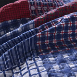 Jessy Home Queen Size Quilt Set Red Blue Patchwork Quilt Microfiber Plaid Bedspread