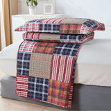 Red Blue Brown Plaid Quilts Full/Queen Size Patchwork Bedspread Soft Breathable Checked Quilt Geometric Bedding Daybed Cover Gingham Coverlet Bed Cover Set