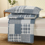 Blue White Plaid Quilts Queen/Full Size Lightweight Patchwork Quilt Summer Soft Breathable Check Bedspread Gingham Bedding Checker Pattern Coverlet Bed Cover Set Geometric Home Decor
