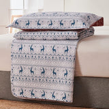 Jessy Home Queen Size Quilt Sets Reversible Reindeer Bedspread White Bedding Microfiber Coverlet Set
