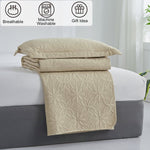 Jessy Home Twin Size Quilts Beige Lightweight Microfiber Floral Bedspread Coverlet Set