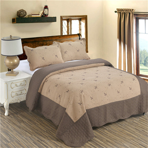 Jessy Home Quilted Coverlet Set Beige Twin Queen King Size Cover Set, Square Stitched Design, Soft to The Touch Texture Microfiber Bed Cover For Teens