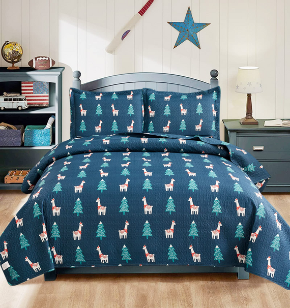 Jessy Home Kids Quilt Set Twin Alpaca Bedspread Microfiber Blue Bedding Coverlet Set
