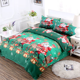 Jessy Home Merry Christmas 4 Pieces Bedding Set Green Red Festival Gift Duvet Cover Set 3D Cartoon Santa Claus Print Bed Sheet Pillowcase