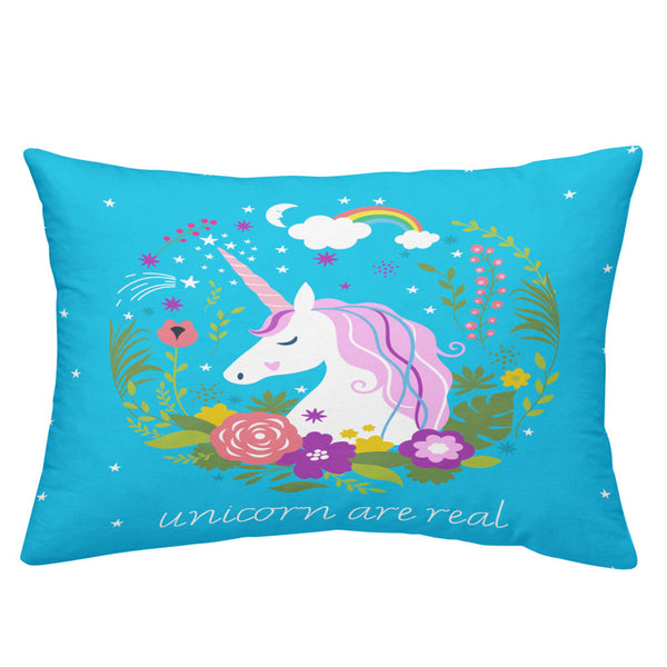 Jessy Home Blue Unicorn Flowers Print Pillow Case 2 Pieces  Pillowcase King Queen Soft Pillow Cover Home Textile(No Filling)