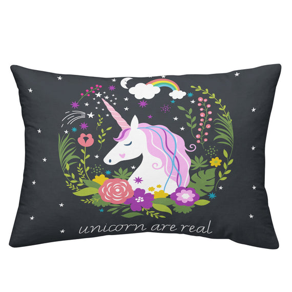 Jessy Home Unicorn Print Pillow Case Black Flowers Rainbow 2 Pieces  Pillowcase King Queen Bedclothes Soft Pillow Cover Home Textile(No Filling)