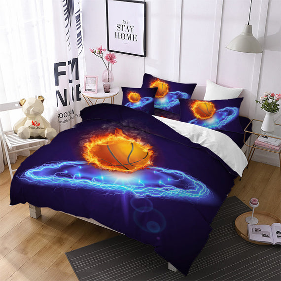 Jessy Home 3D Fire Basketball Bedding Set Blue Lightning Print Duvet Cover Set Boys Sports Bedding Bedclothes Pillowcase Home Textile