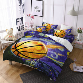 Jessy Home Oil Painting Basketball Bedding Set Boys Colorful Sports Duvet Cover Set Twin Full King Queen Bedding Soft Bedclothes 3Pcs D35