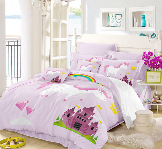 Jessy Home Rainbow Unicorn Bedding Set Believe Miracles Cartoon Twin Full Queen King Size Bed Duvet Cover Animal for Kids Girls 2/3pcs