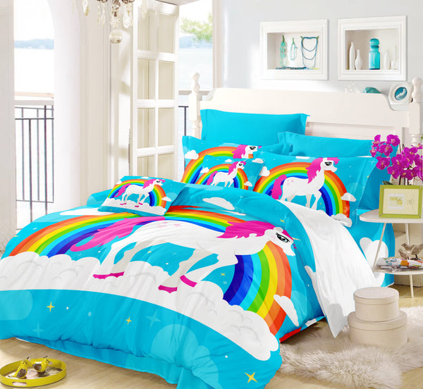 Jessy Home Unicorn Bedding Set Princess Flowers Print Duvet Cover Set Twin Full King Queen Bed Cover 2/3 Pieces