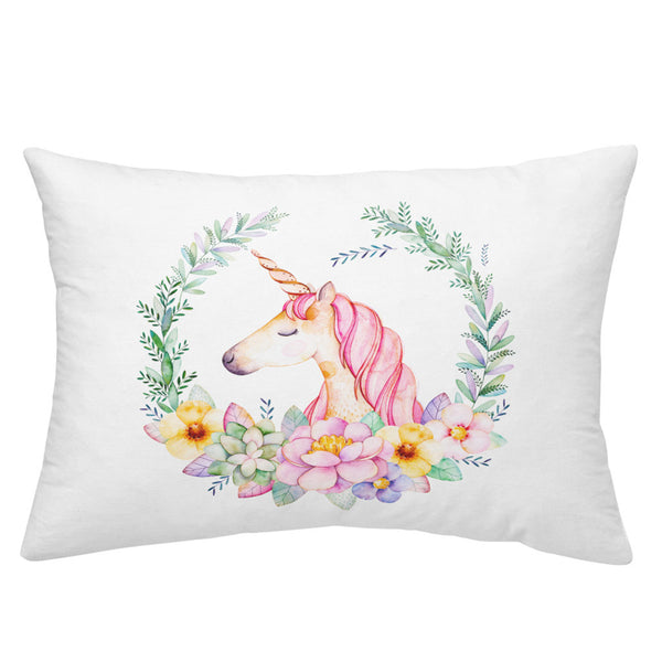 Jessy Home White Unicorn Print Pillow Case Girls Sweet Cartoon 2 Pieces  Pillowcase King Queen Bedclothes Soft Pillow Cover Home Textile(No Filling)