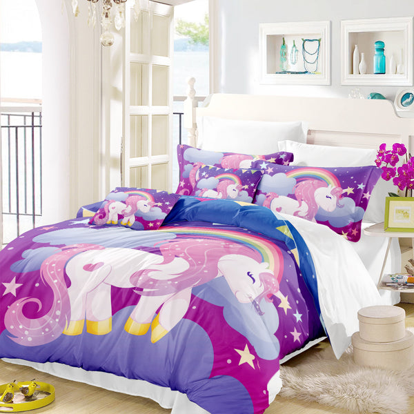 Jessy Home Cartoon Unicorn Bedding Set Printed Duvet Cover Sets Universe Queen King Quilt Cover Bed Linen