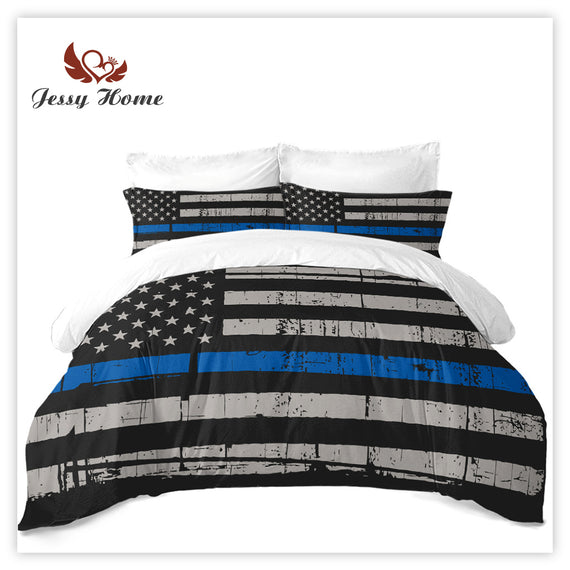 Jessy Home American Flag Bedding Set 2/3 Pieces Striped Printing Duvet Cover Twin Full Queen King Size Pillow Shams+Duvet Cover(No Comforter)