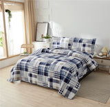 Plaid Reversible Ultra Thin Lightweight Quilt Set,Navy Blue Grid Coverlet Bedspread Quilted Bed Sheets with Pillow Shams,Dark Blue White Checkered Bedding Sets for Spring Summer(Full/Queen,Navy Blue)