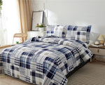Plaid Reversible Ultra Thin Lightweight Quilt Set,Navy Blue Grid Coverlet Bedspread Quilted Bed Sheets with Pillow Shams,Dark Blue White Checkered Bedding Sets for Spring Summer(Full/Queen,Navy Blue)