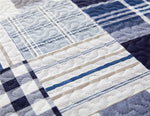 Plaid Reversible Ultra Thin Lightweight Quilt Set,Navy Blue Grid Coverlet Bedspread Quilted Bed Sheets with Pillow Shams,Dark Blue White Checkered Bedding Sets for Spring Summer(Full/Queen,Navy Blue)