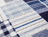 Plaid Reversible Ultra Thin Lightweight Quilt Set,Navy Blue Grid Coverlet Bedspread Quilted Bed Sheets with Pillow Shams,Dark Blue White Checkered Bedding Sets for Spring Summer(Full/Queen,Navy Blue)