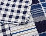 Plaid Reversible Ultra Thin Lightweight Quilt Set,Navy Blue Grid Coverlet Bedspread Quilted Bed Sheets with Pillow Shams,Dark Blue White Checkered Bedding Sets for Spring Summer(Full/Queen,Navy Blue)
