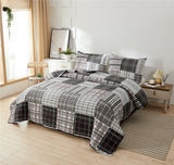Bedspread Set Twin Size Quilt Set Plaid Bed Spread Coverlet Black White Grey Plaid Patchwork Stripe Modern Quilt Bedspread Bedding Soft Lightweight Reversible Home Bedding Mens Quilts for Twin Bed