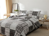 Bedspread Set Twin Size Quilt Set Plaid Bed Spread Coverlet Black White Grey Plaid Patchwork Stripe Modern Quilt Bedspread Bedding Soft Lightweight Reversible Home Bedding Mens Quilts for Twin Bed