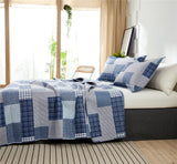 3-Piece Quilt Set King Size Blue White Plaid Quilt Patchwork Bedding Reversible Quilt Bedspread Plaid Lightweight Coverlet Bed Set Star Print Pattern Navy Plaid Quilt for All Season