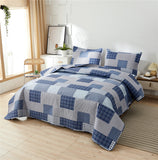3-Piece Quilt Set King Size Blue White Plaid Quilt Patchwork Bedding Reversible Quilt Bedspread Plaid Lightweight Coverlet Bed Set Star Print Pattern Navy Plaid Quilt for All Season