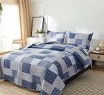3-Piece Quilt Set King Size Blue White Plaid Quilt Patchwork Bedding Reversible Quilt Bedspread Plaid Lightweight Coverlet Bed Set Star Print Pattern Navy Plaid Quilt for All Season